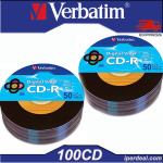 100 PCS CD-R VERBATIM DIGITAL VINYL 52X 80 MIN 700MB (IN 10 PCS CAKEBOX) VINYL AUDIO DATA