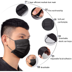 Adult Disposable Black Surgical Mask 1 Piece 4 Layers Without Valve Waterproof Surgical Mask