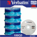 100 PCS VERBATIM CD-R 52X 80 MIN 700MB (IN CAKEBOX OF 25 PIECES) CD FOR AUDIO AND DATA