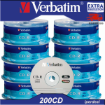 200 PCS VERBATIM CD-R 52X 80 MIN 700MB (IN CAKEBOX OF 25 PIECES) CD FOR AUDIO AND DATA