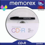 CD-R MEMOREX 52X 80 MIN  700MB INK-JET PRINTABLE ( IN CAKEBOX BY 10 UNITS ) + MARKER ADIO/DATA DISCK