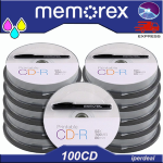 100 PCS  CD-R MEMOREX 52X 80 MIN  700MB INK-JET PRINTABLE ( IN CAKEBOX BY 10 UNITS ) + MARKER ADIO/DATA DISCK
