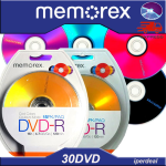 30 PCS DVD-R MEMOREX 16X 4,7GB 120 MIN. COOL COLORS (EN CAKEBOX DE 15 PIÈCES) DVD DE COULEURS ASSORTIES COLORIÉES