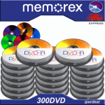 300 PCS DVD-R MEMOREX 16X 4,7GB 120 MIN. COOL COLORS (IN CAKEBOX OF 15 PIECES) DVD OF COLORED ASSORTED COLORS