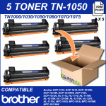 5 PIECES LASER TONER CARTRIDGE, COMPATIBLE PRINTER BROTHER TN1000 / 1030/1050/1060/1070/1075 BLACK 1000 PAGES