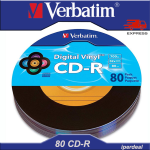 100 PCS CD-R VERBATIM DIGITAL VINYL 52X 80 MIN 700MB (IN 10 PCS CAKEBOX) VINYL AUDIO DATA