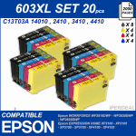 10 COMPATIBLE CARTRIDGES MODEL 603XL C13T03A-14010/24010/34010/44010 (COLORS: BLACK YELLOW MAGENTA CYAN) FOR EPSON PRINTER