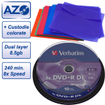5 PCS DVD + R VERBATIM 8X 8,5GB 240 MIN. AZO DUAL LAYER DVD DL DOUBLE LAYER FOR XBOX GAMES AND MOVIES WITH BAGS CASES