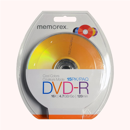 15 PZ DVD-R MEMOREX 16X 4,7GB 120 MIN. COOL COLORS  ( IN CAKEBOX DA 15 PEZZI ) DVD DI COLORATI COLORI ASSORTITI