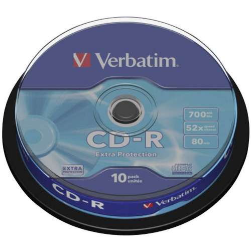 CD-R VERBATIM  52X 80 MIN  700MB EXTRA PROTECTION   ( IN CAKEBOX  DA 10 PEZZI )  CD AUDIO / DATI
