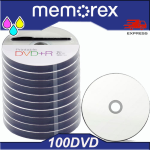 100 PZ DVD+R MEMOREX 16X 4,7GB 120 MIN. INK-JET PRINTABLE ( IN CAKEBOX DA 10 PEZZI ) + PENNARELLO  DVD STAMPABILI