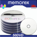 50 PZ DVD+R MEMOREX 16X 4,7GB 120 MIN. INK-JET PRINTABLE ( IN CAKEBOX DA 10 PEZZI ) + PENNARELLO  DVD STAMPABILI