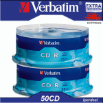50 PZ CD-R VERBATIM 52X 80 MIN  700MB ( IN CAKEBOX DA 25  PEZZI ) CD  PER AUDIO E DATI 