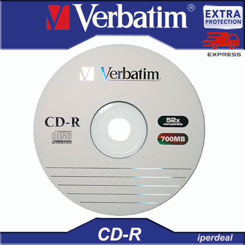 Verbatim CD-R Blank Discs 700MB 80-Minutes 52X Recordable Disc for Data and  Music- 10 Pack,Blue