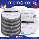 50 PZ CD-R MEMOREX 52X 80 MIN  700MB INK-JET PRINTABLE ( IN CAKEBOX DA 10 PEZZI ) + PENNARELLO CD AUDIO DATI STAMPABILI