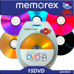 15 PCS DVD-R MEMOREX 16X 4,7GB 120 MIN. COOL COLORS (IN CAKEBOX OF 15 PIECES) DVD OF COLORED ASSORTED COLORS