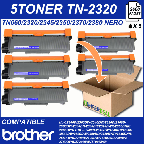 fad kontrast smertefuld Prodotto: BR-TN2320X5 - 5 PIECES LASER TONER CARTRIDGE, COMPATIBLE PRINTER  BROTHER TN660 / 2320/2345/2350/2370/2380 BLACK 2600 PAGES - Brother  Compatibile (Toner And cartridge - BROTHER); TN-2320