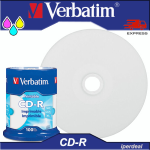 CD-R VERBATIM 52X 80 MIN 700MB INK-JET PRINTABLE ( IN CAKEBOX DA 100 PEZZI )