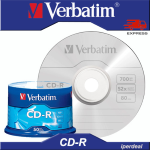 CD-R VERBATIM 52X 80 MIN  700MB ( IN CAKEBOX DA 50 PEZZI ) CD  PER AUDIO E DATI