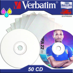 50 PZ CD-R VERBATIM 52X 80 MIN  700MB MEDICALI STAMPA TERMICA CON CUSTODIA BUSTINE
