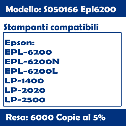 CARTUCCIA LASER TONER ,COMPATIBILE STAMPANTE EPSON C13S050167, NERO, 3000 PAGINE PER EPSON EPL 6200, 6200L, 6200 DT, 6200 DTN, 6200 N