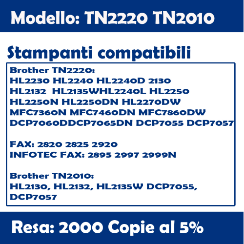 3 CARTUCCIA LASER TONER COMPATIBILE  STAMPANTE BROTHER   TN2010/2220 NERO 2600 PAGINE