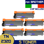 5 PEZZI CARTUCCIA LASER TONER , COMPATIBILE  STAMPANTE BROTHER   TN2010/2220 NERO 2600 PAGINE