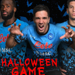 Maglietta SSC Napoli Calcio bat, EA7 Halloween Maglia UFFICIALE DA Gara stagione 2022/2023 modello azzurro con pipistrelli 